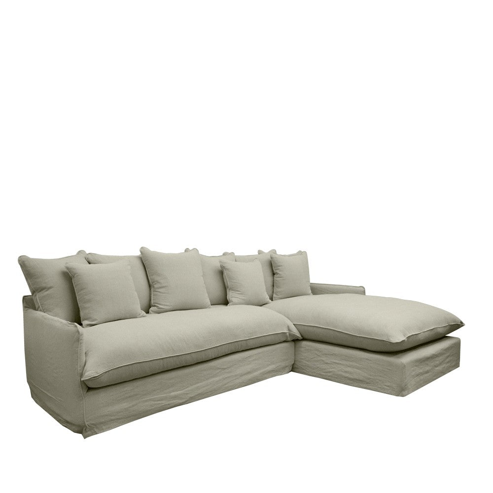 Lotus Slipcover Sofa with Chaise - Right - Khaki