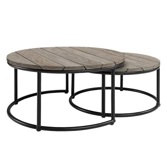 Artwood Anson Teak Outdoor Round Coffee Tables - Set of 2