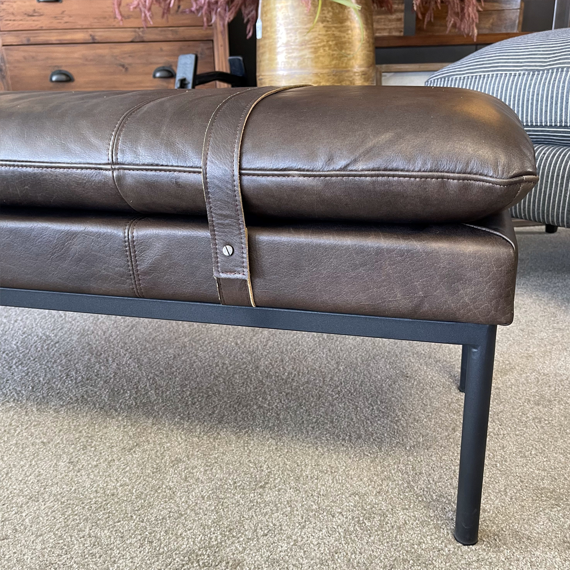 Bayley Leather Bench with Straps - Cocoa