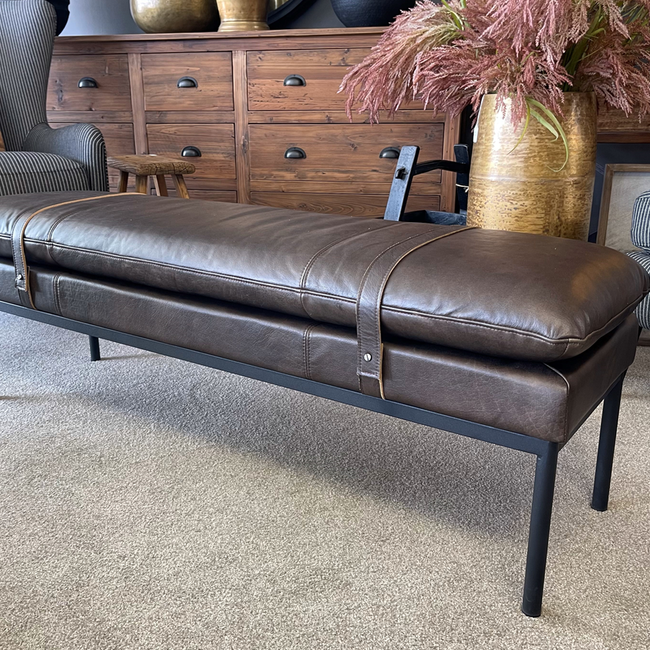 Bayley Leather Bench with Straps - Cocoa