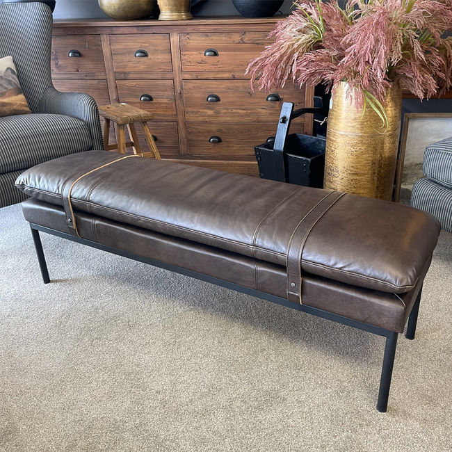 Bayley Leather Bench with Straps - Cocoa