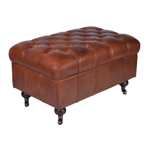 Belmont Leather Storage Ottoman - Aged Brown