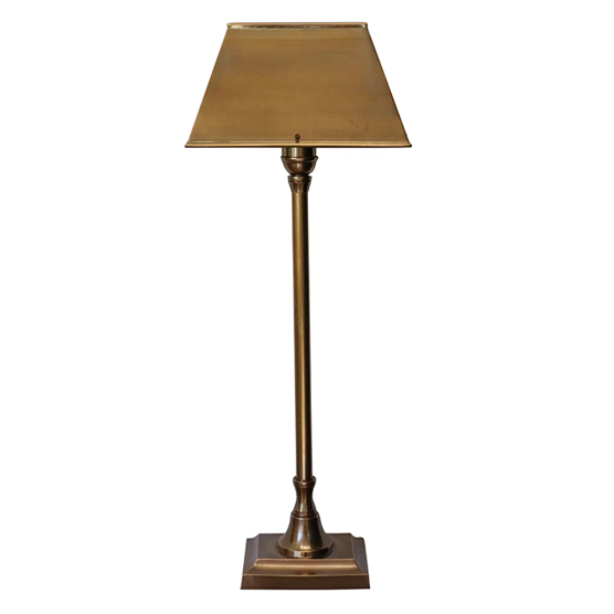 Brass Antiqued Rectangular Base Table Lamp with Shade - Brass