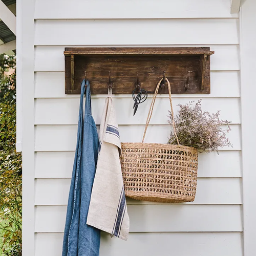 Wooden Wall Shelf with Hooks