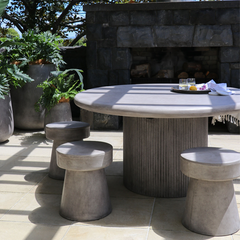 Round Concrete Outdoor Stool - Grey