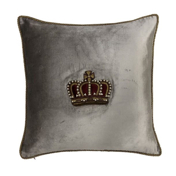 Crown Cushion with Feather Inner - Platinum - Hand-Embroidered ...