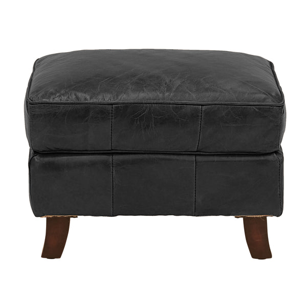 Belmont Leather Ottoman Footstool - Aged Black