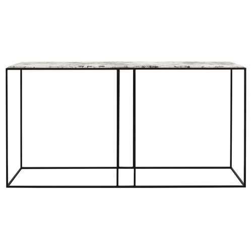 black frame console table with marble top