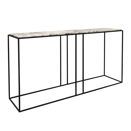 black frame console table with marble top