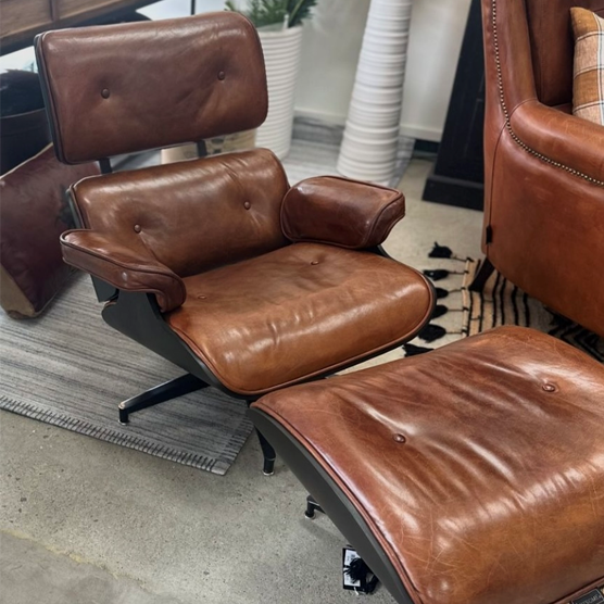 Eddy Chair with Footstool - Aged Brown