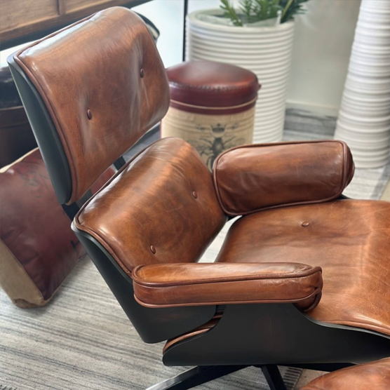 Eddy Chair with Footstool - Aged Brown