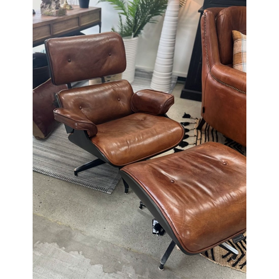 Eddy Chair with Footstool - Aged Brown