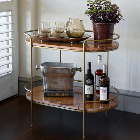 Memphis Oak & Brass Finish Drinks Trolley