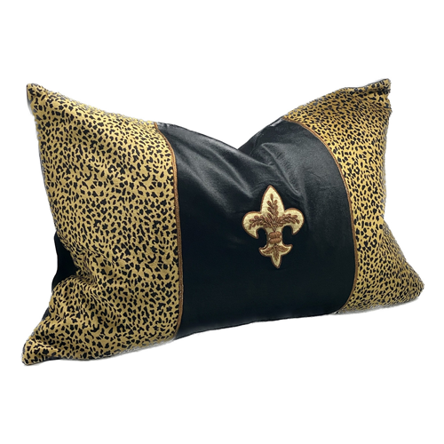 Leopard Lumbar Cushion with Feather Inner - Hand-Embroidered