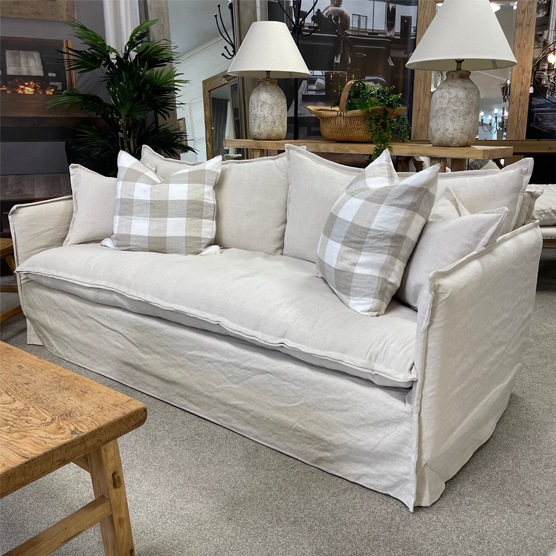 Malibu 3 Seater Slipcover Sofa - Natural Linen