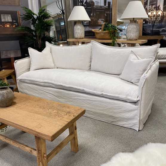 Malibu 3 Seater Slipcover Sofa - Natural Linen