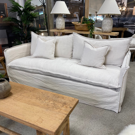 Malibu 3 Seater Slipcover Sofa - Natural Linen