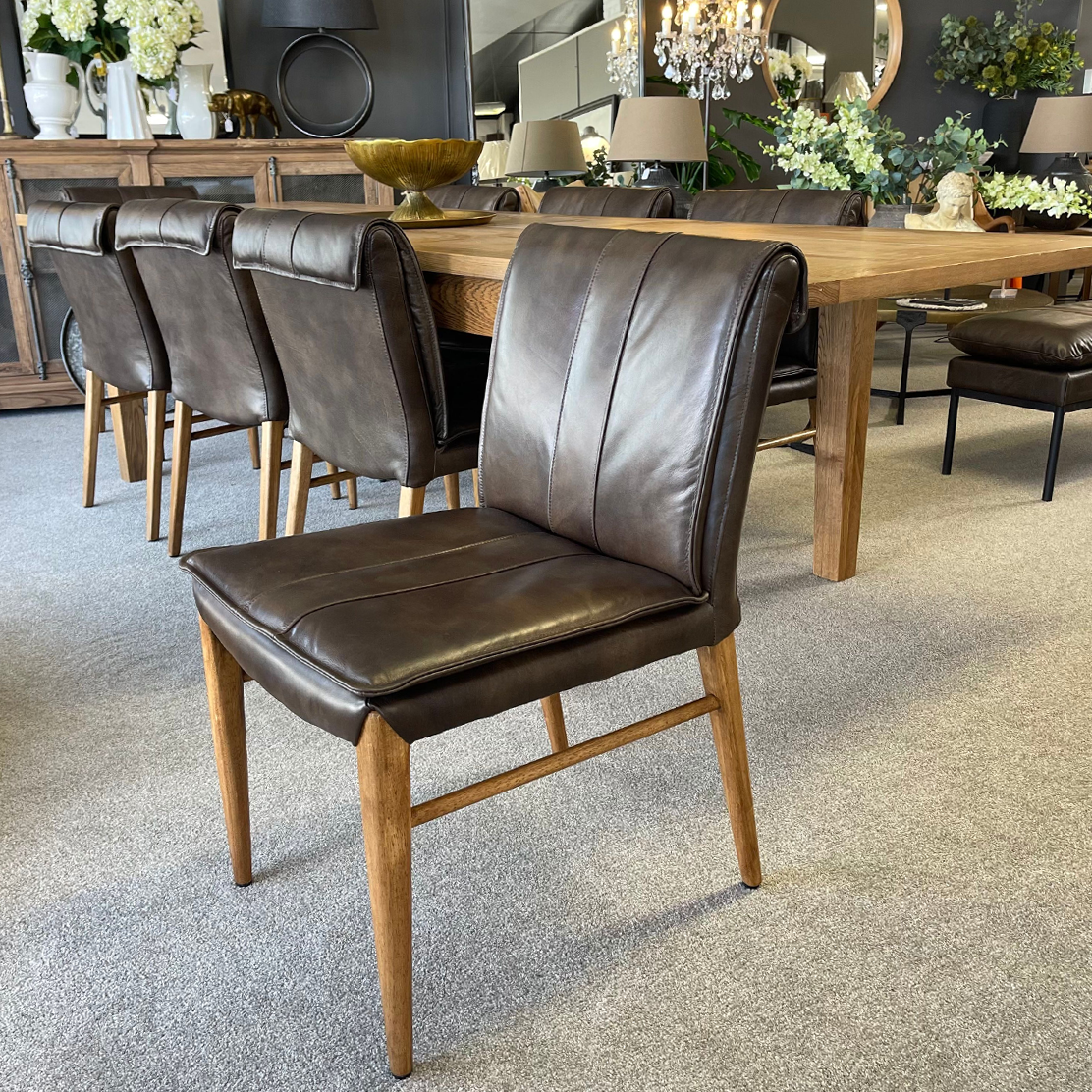 Maxson Brown Leather Dining Chair - Wooden Legs