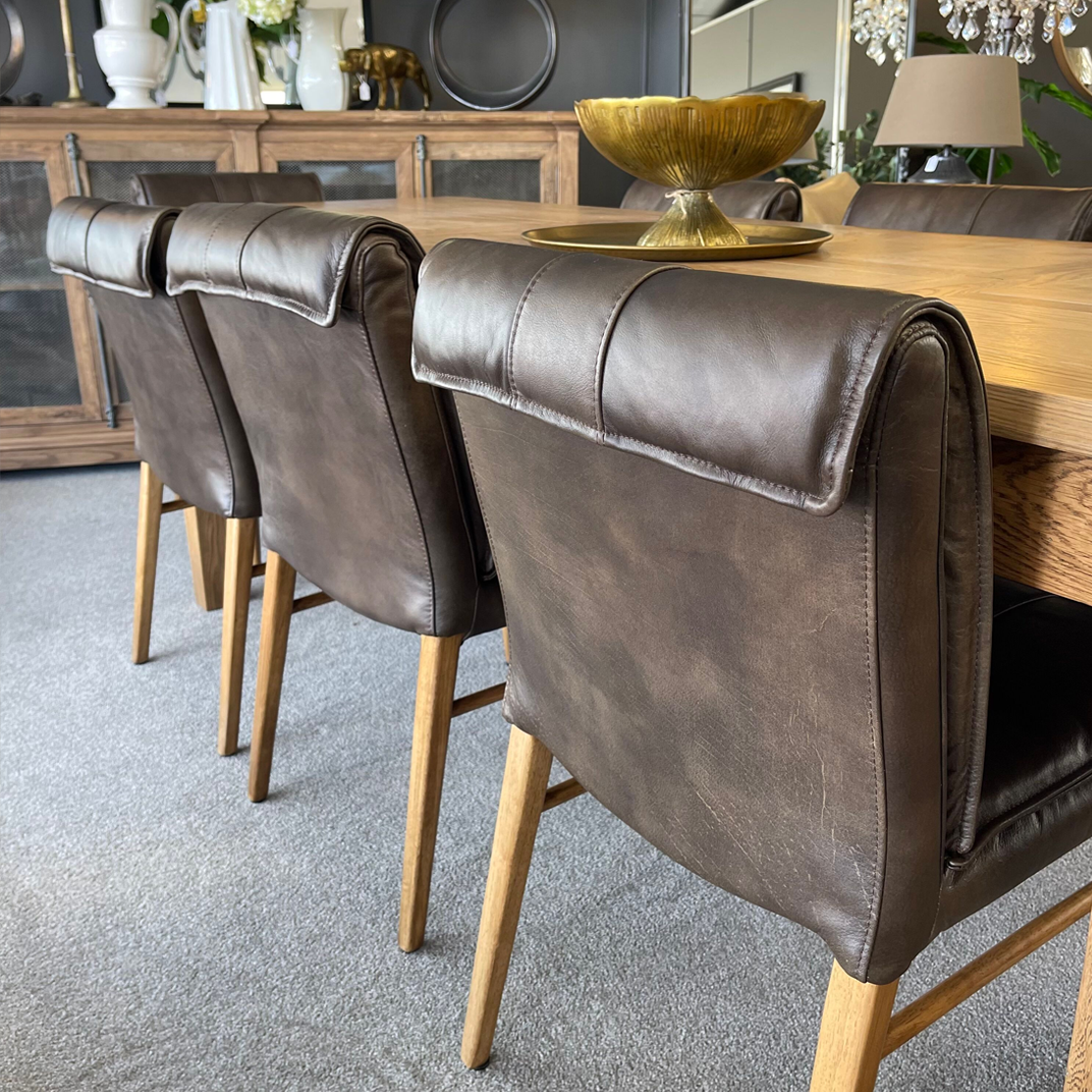 Maxson Brown Leather Dining Chair - Wooden Legs