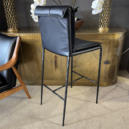 Maxson Barstool - Black Leather - Metal Legs