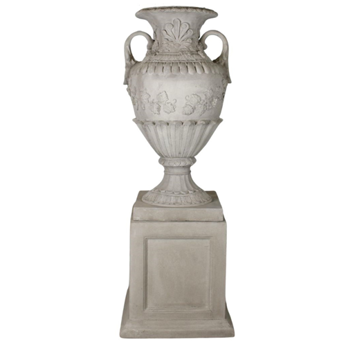 Maynara Outdoor Urn on Plinth - French Lime Wash