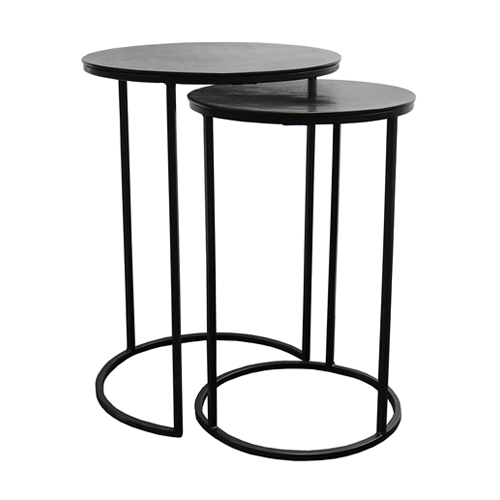 Round Nest of 2 Side Tables - Antique Black