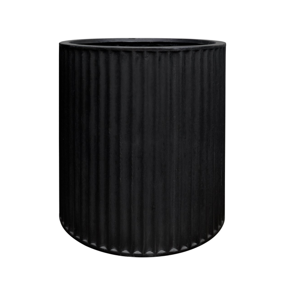 Piako Ribbed Black Outdoor Planter - Medium