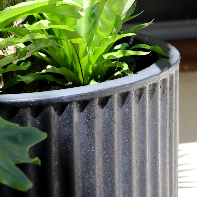 Piako Ribbed Black Outdoor Planter - Small