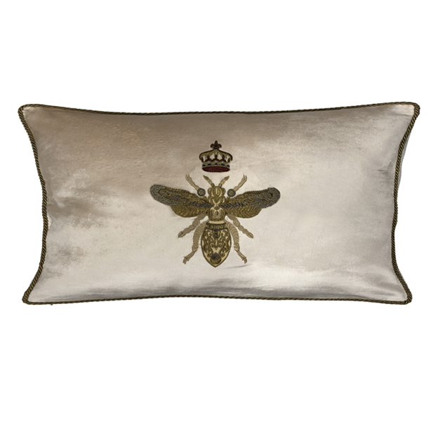 Regal Bee Lumbar Cushion - Blush - Hand- Embroidered