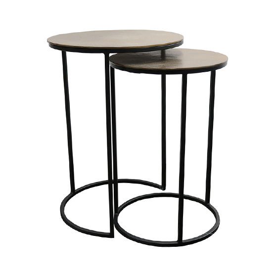 Round Nest of 2 Side Tables - Antique Brass