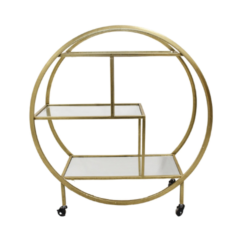 Memphis Oak & Brass Finish Drinks Trolley