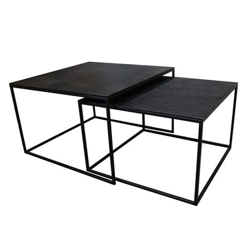 a nest of 2 square coffee tables in black metal