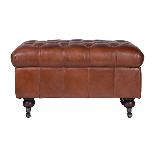 Belmont Leather Storage Ottoman - Aged Brown