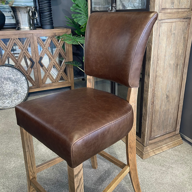 Brixham Brown Leather Barstool  - Havana