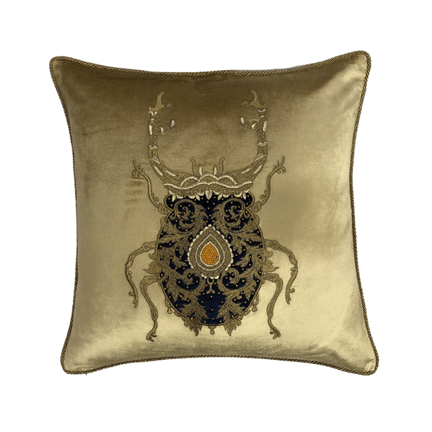 Insect Cushion with Feather Inner - Gold - Hand-Embroidered