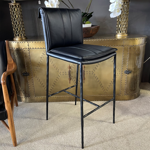 Maxson Barstool - Black Leather - Metal Legs