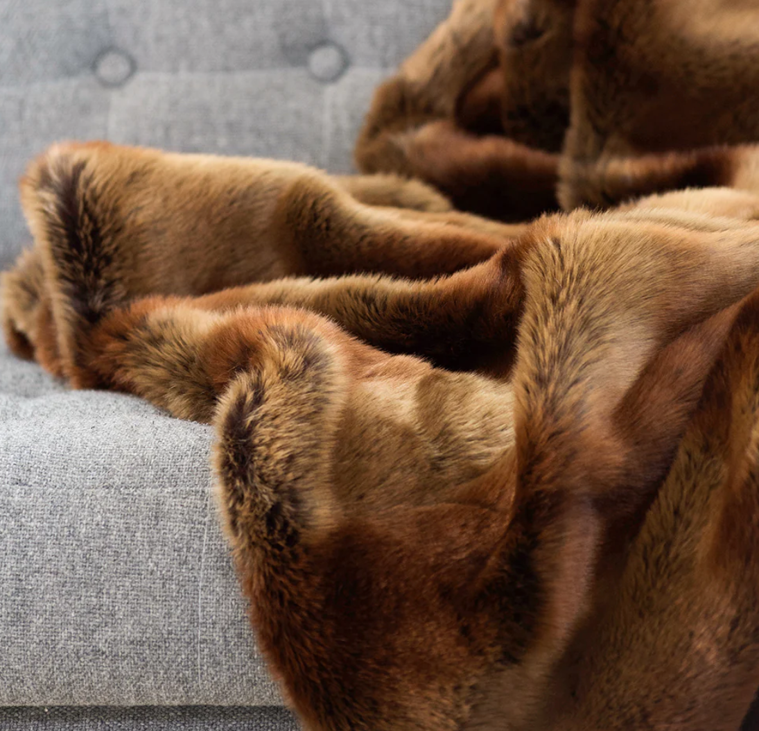 Heirloom NZ Made Faux Fur Throw - 150x180cm - Red Lemur