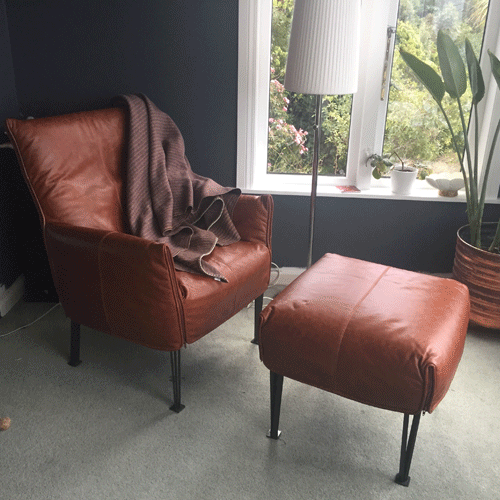 Hugo Steel Chair with Footstool in Tasman New Zealand Leather - NZ Made