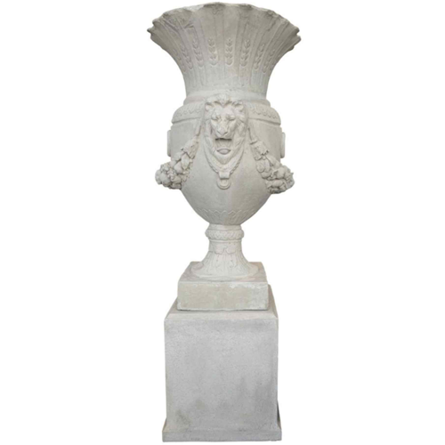 Patriarch Large Outdoor Urn on Plinth - French Lime Wash