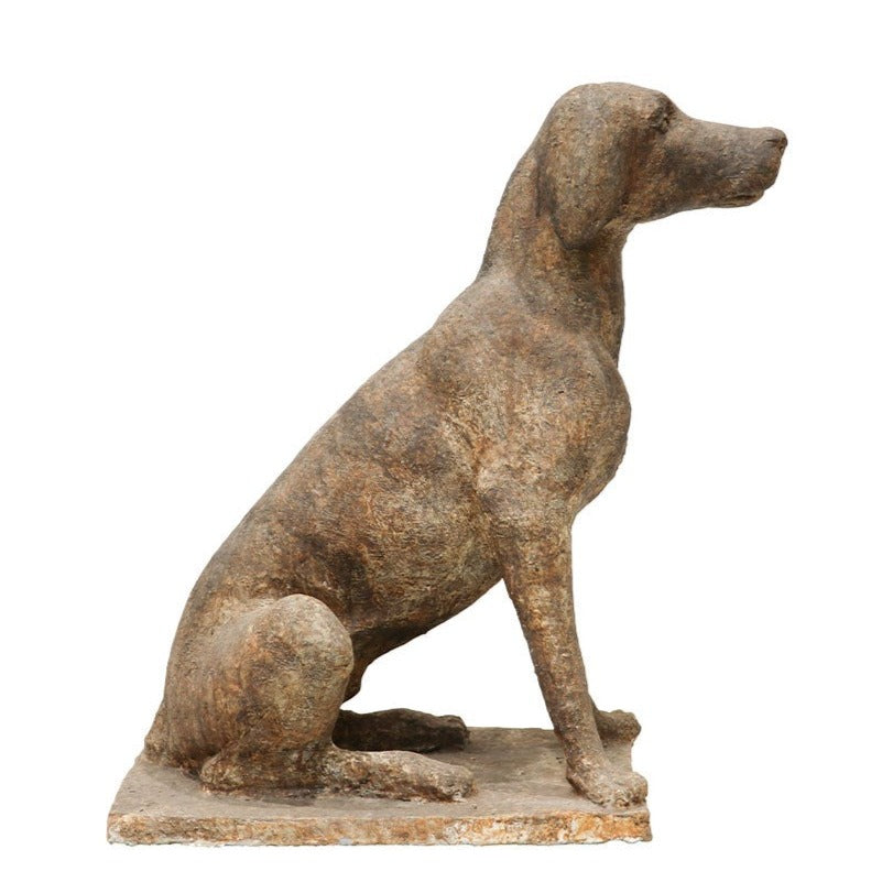 Aged Finish Clay Dog Statue - Medium