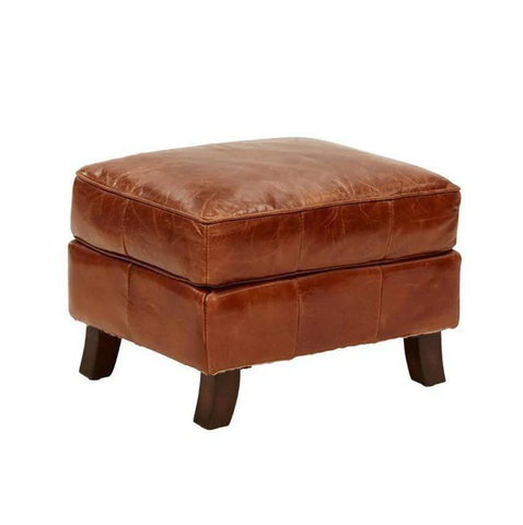 Stanwick Leather Footstool Ottoman - Aged Black