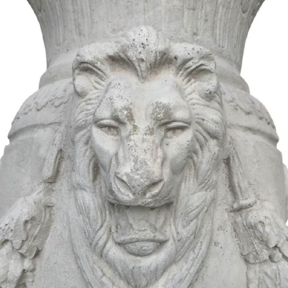 Patriarch Large Outdoor Urn on Plinth - French Lime Wash