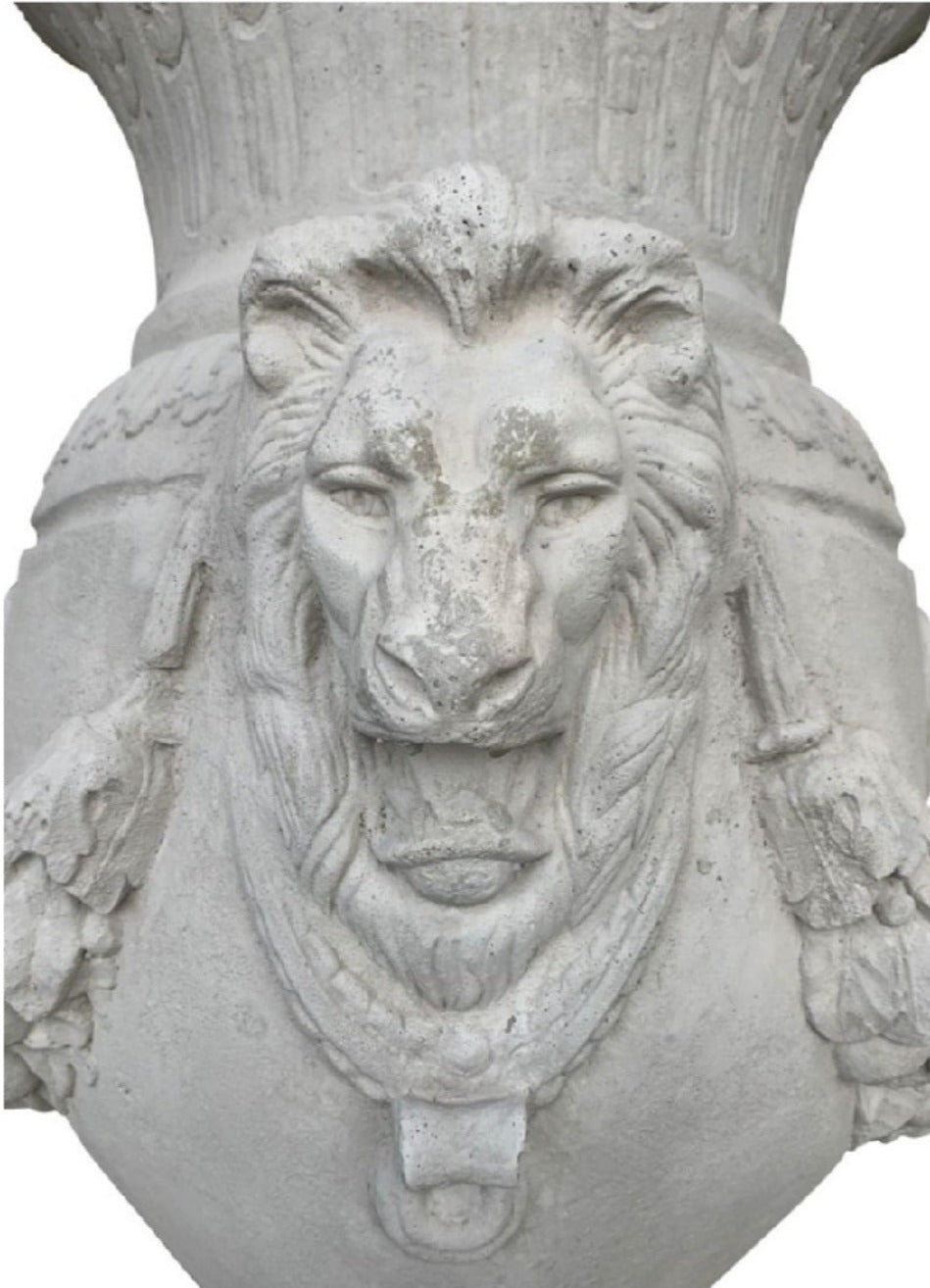 Patriarch Large Outdoor Urn on Plinth - French Lime Wash